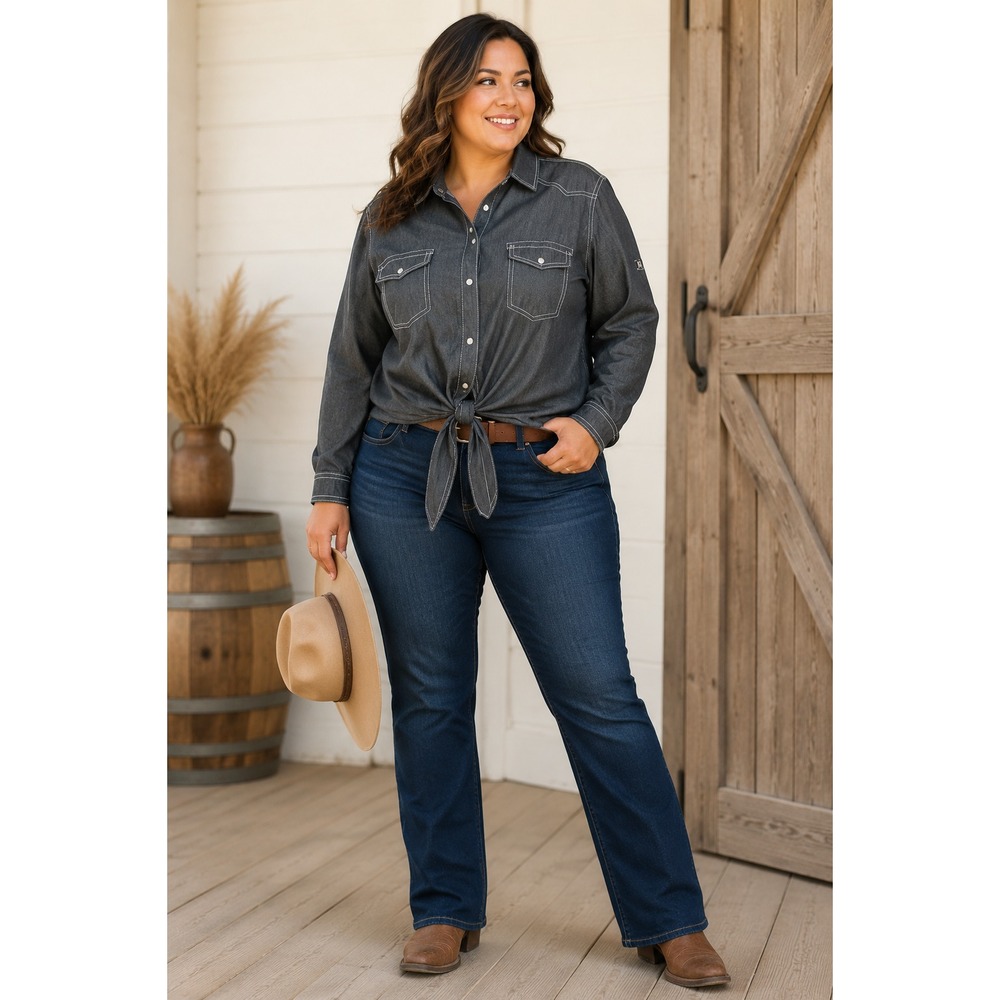 Women's 2XL Black Western Chambray Cropped Jacket Pearl Snap NWOT